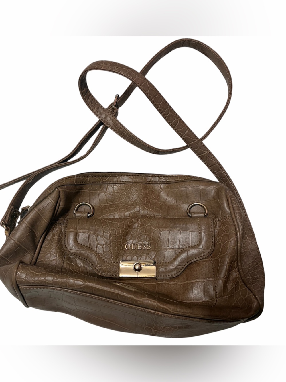 GUESS Taupe Croc-Embossed Chain-Handle Shoulder Bag - Picture 2 of 12